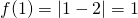 f(1) = |1-2| = 1