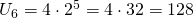 U_6=4\cdot 2^5=4\cdot32=128