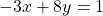 -3x + 8y = 1